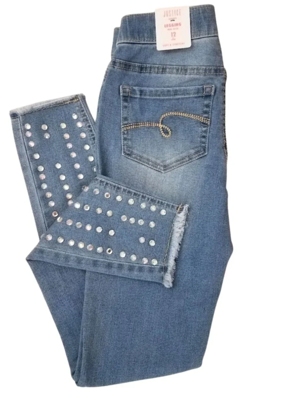 JUSTICE Embellished Mid Rise Pull-On Jean Leggings - Girl's 12 Slim